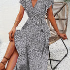 Women's Floral Wrap Dress in black & white, Flowing Summer Style
