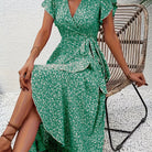 Women's Floral Wrap Dress in green, Flowing Summer Style