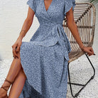 Women's Floral Wrap Dress in peacock blue, Flowing Summer Style