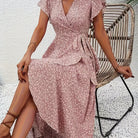 Women's Floral Wrap Dress in pink, Flowing Summer Style