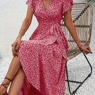 Women's Floral Wrap Dress in red, Flowing Summer Style