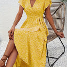 Women's Floral Wrap Dress in yellow, Flowing Summer Style