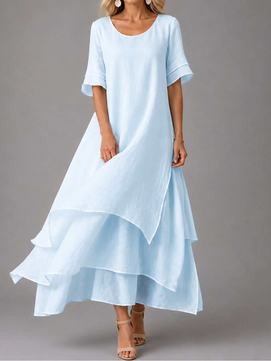 Women's Flowing Layered Maxi Dress in blue, Effortless Elegance