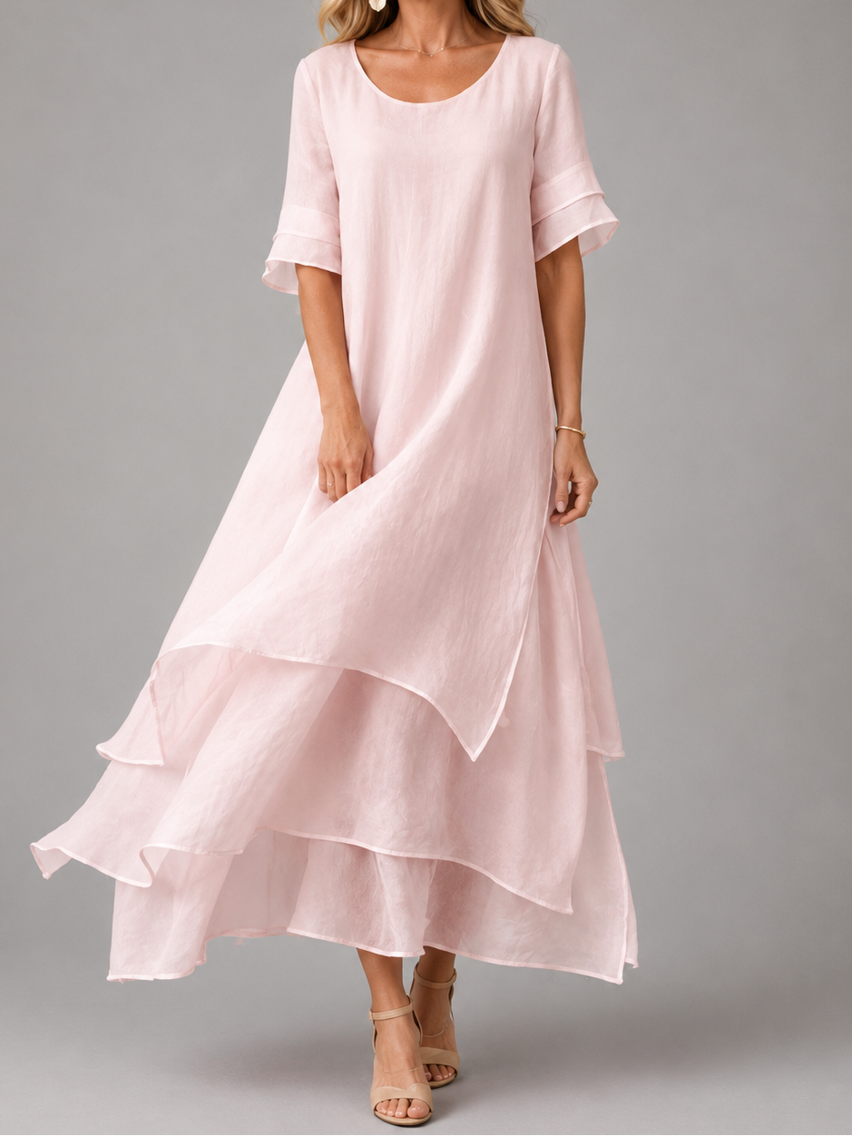 Women's Flowing Layered Maxi Dress in pink, Effortless Elegance