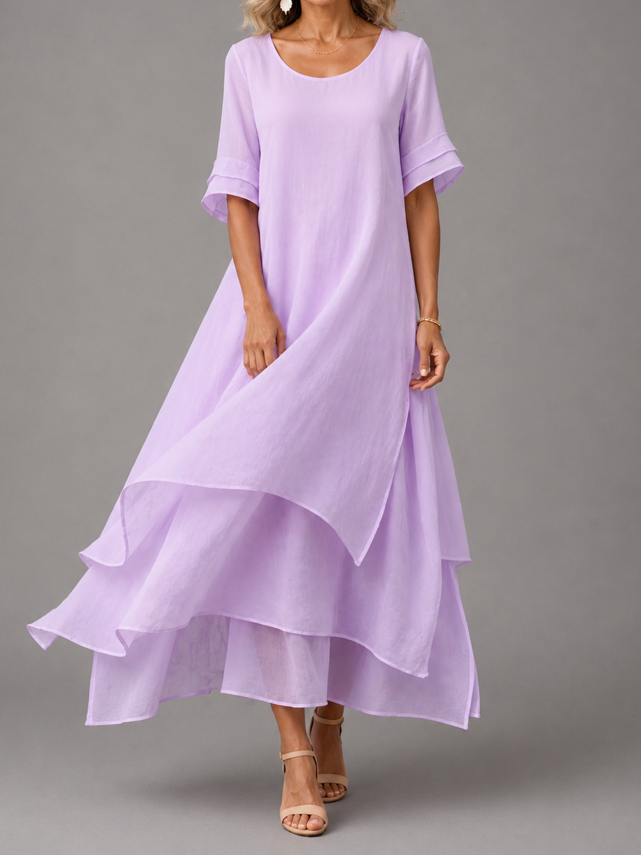Women's Flowing Layered Maxi Dress in purple, Effortless Elegance