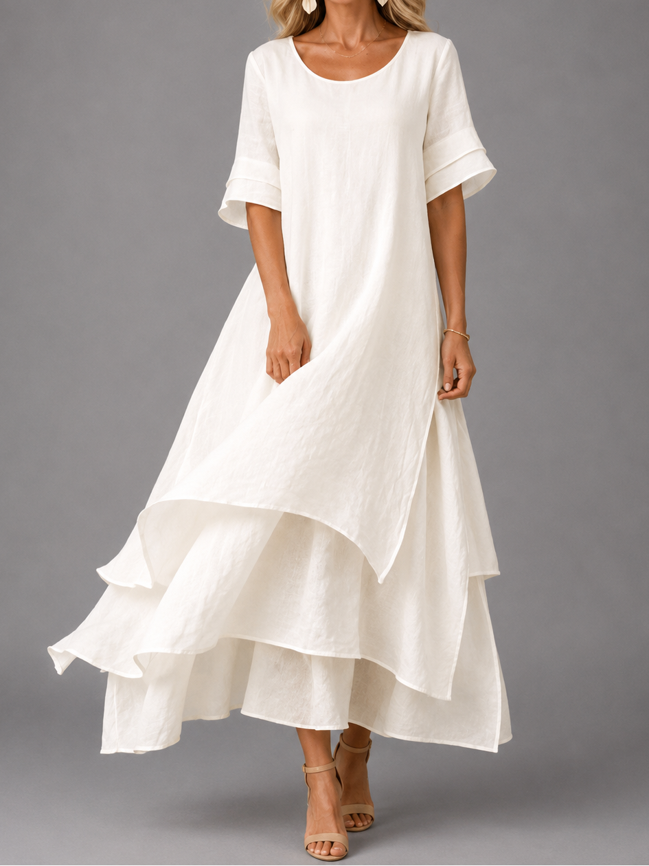 Women's Flowing Layered Maxi Dress in white, Effortless Elegance