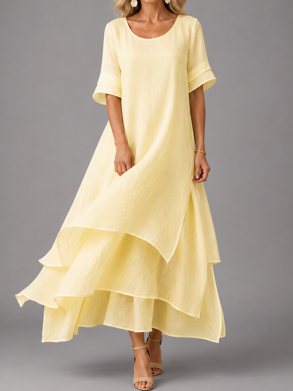 Women's Flowing Layered Maxi Dress in yellow, Effortless Elegance