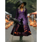 Women's Halloween Witch Print A-Line Maxi Dress - Purple