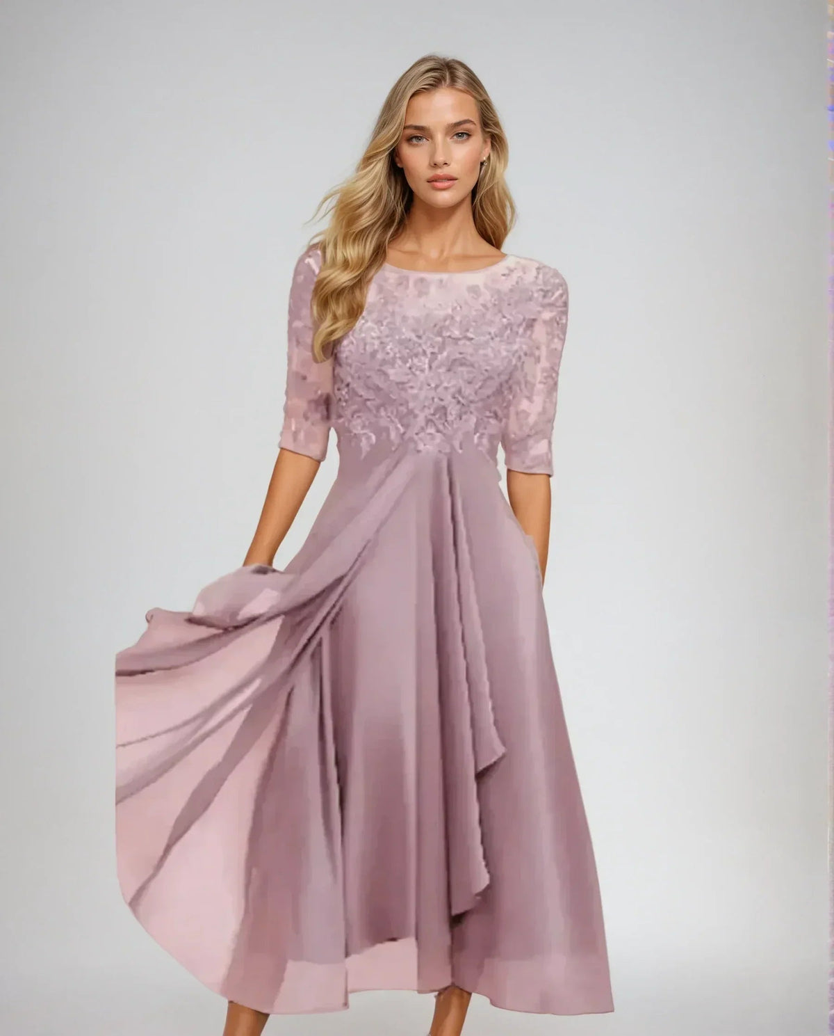Women's Lace Midi Dress in pink, Elegant Occasion Wear