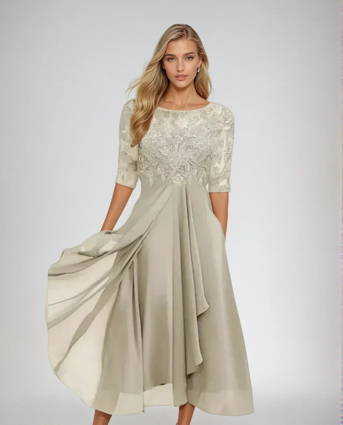 Women's Lace Midi Dress in white, Elegant Occasion Wear
