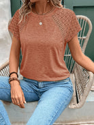 Women's Lace-Sleeve T-Shirt in apricot, Everyday Elegance