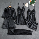 Women's Lace-Trimmed Pajama Set in black, Four-Piece Loungewear