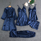 Women's Lace-Trimmed Pajama Set in blue, Four-Piece Loungewear