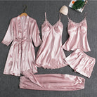 Women's Lace-Trimmed Pajama Set in pink, Four-Piece Loungewear