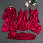 Women's Lace-Trimmed Pajama Set in red, Four-Piece Loungewear