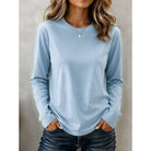 Women's Long Sleeve Crew Neck Top in blue, Classic Everyday Essential