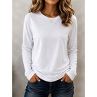 Women's Long Sleeve Crew Neck Top in white, Classic Everyday Essential