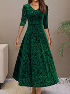 Women's Long-Sleeve Midi Dress - Elegant V-Neck