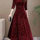 Women's Long-Sleeve Midi Dress - Elegant V-Neck