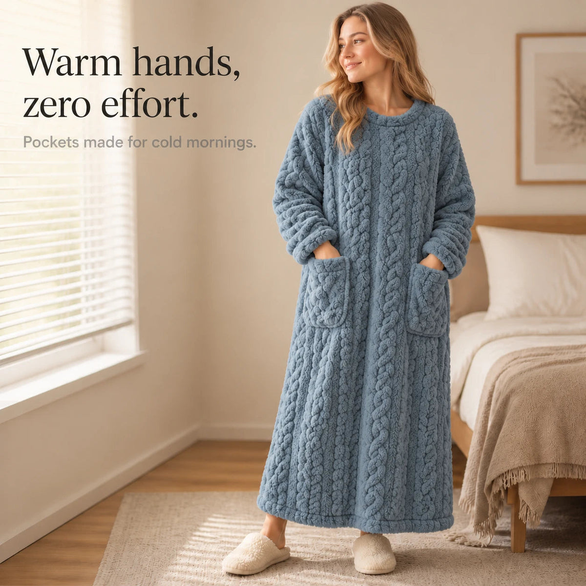 Women's Long Velvet-Look House Dress - Warm Coral Comfort