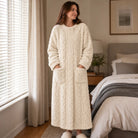 Women's Long Velvet-Look House Dress - Warm Coral Comfort