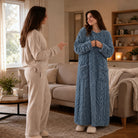 Women's Long Velvet-Look House Dress - Warm Coral Comfort