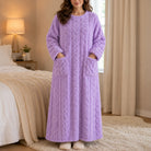 Women's Long Velvet-Look House Dress in purple, Warm Coral Comfort