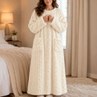 Women's Long Velvet-Look House Dress in white, Warm Coral Comfort