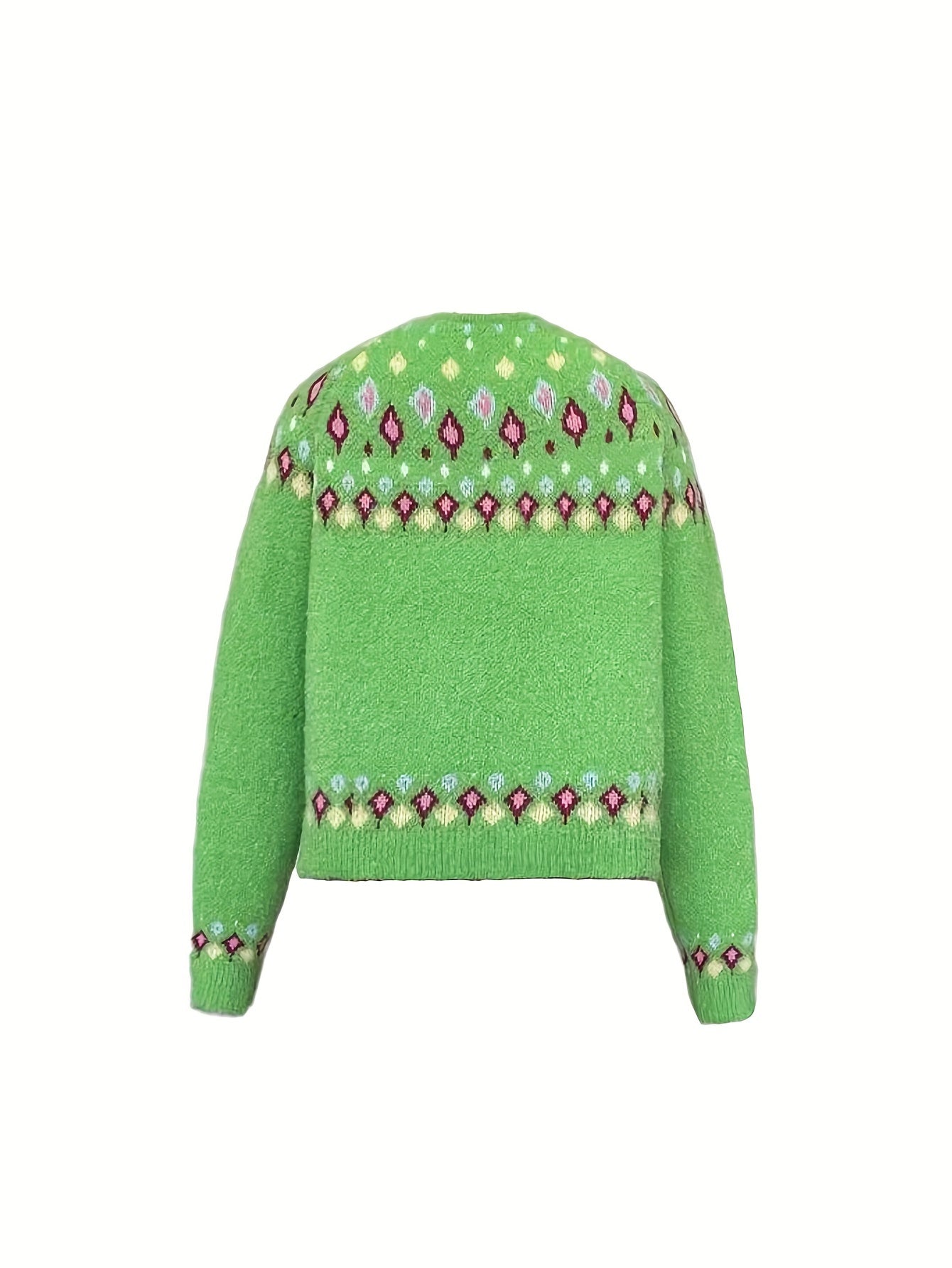 Women's Nordic Patterned Cardigan - Relaxed Button-Front Layer