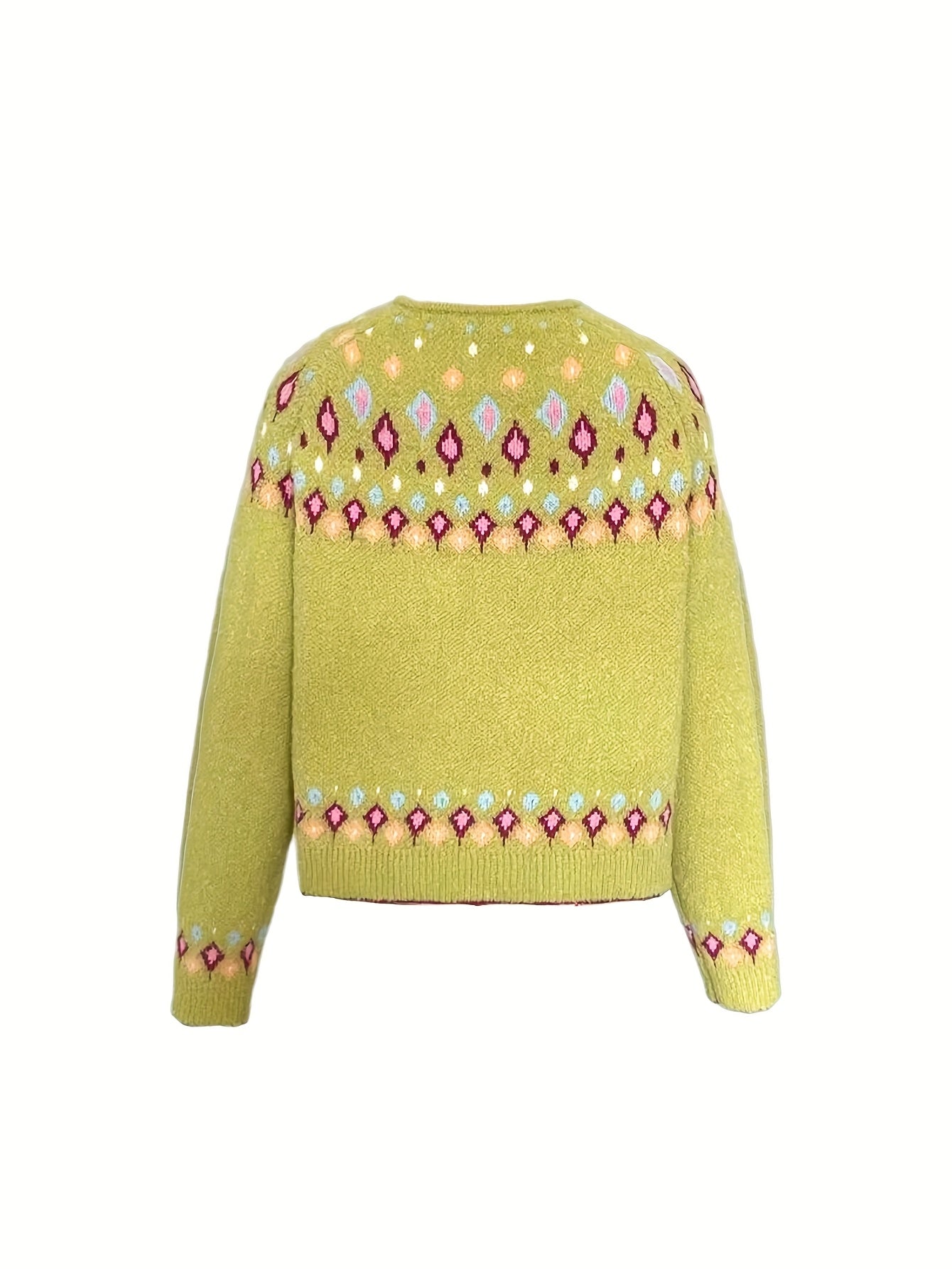 Women's Nordic Patterned Cardigan - Relaxed Button-Front Layer