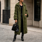Women's Oversized Cable-Knit Longline Cardigan in army green, Open Front