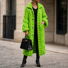 Women's Oversized Cable-Knit Longline Cardigan in light green, Open Front