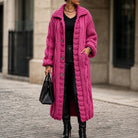Women's Oversized Cable-Knit Longline Cardigan in rose red, Open Front