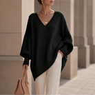 Women's Oversized V-Neck Knit Sweater in black, Relaxed Fit