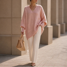 Women's Oversized V-Neck Knit Sweater in pink, Relaxed Fit