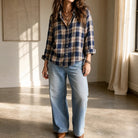Women's Plaid Button-Front Blouse - Relaxed Hip-Length