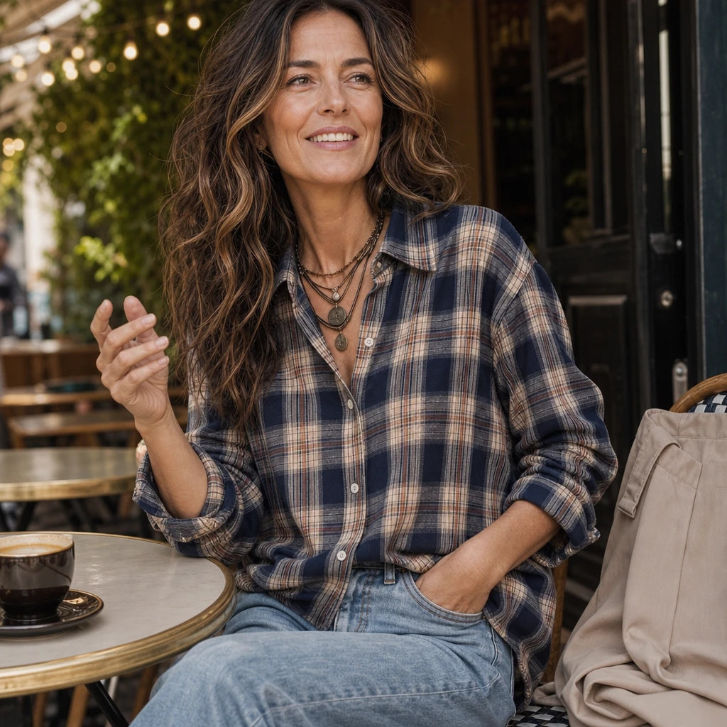 Women's Plaid Button-Front Blouse - Relaxed Hip-Length