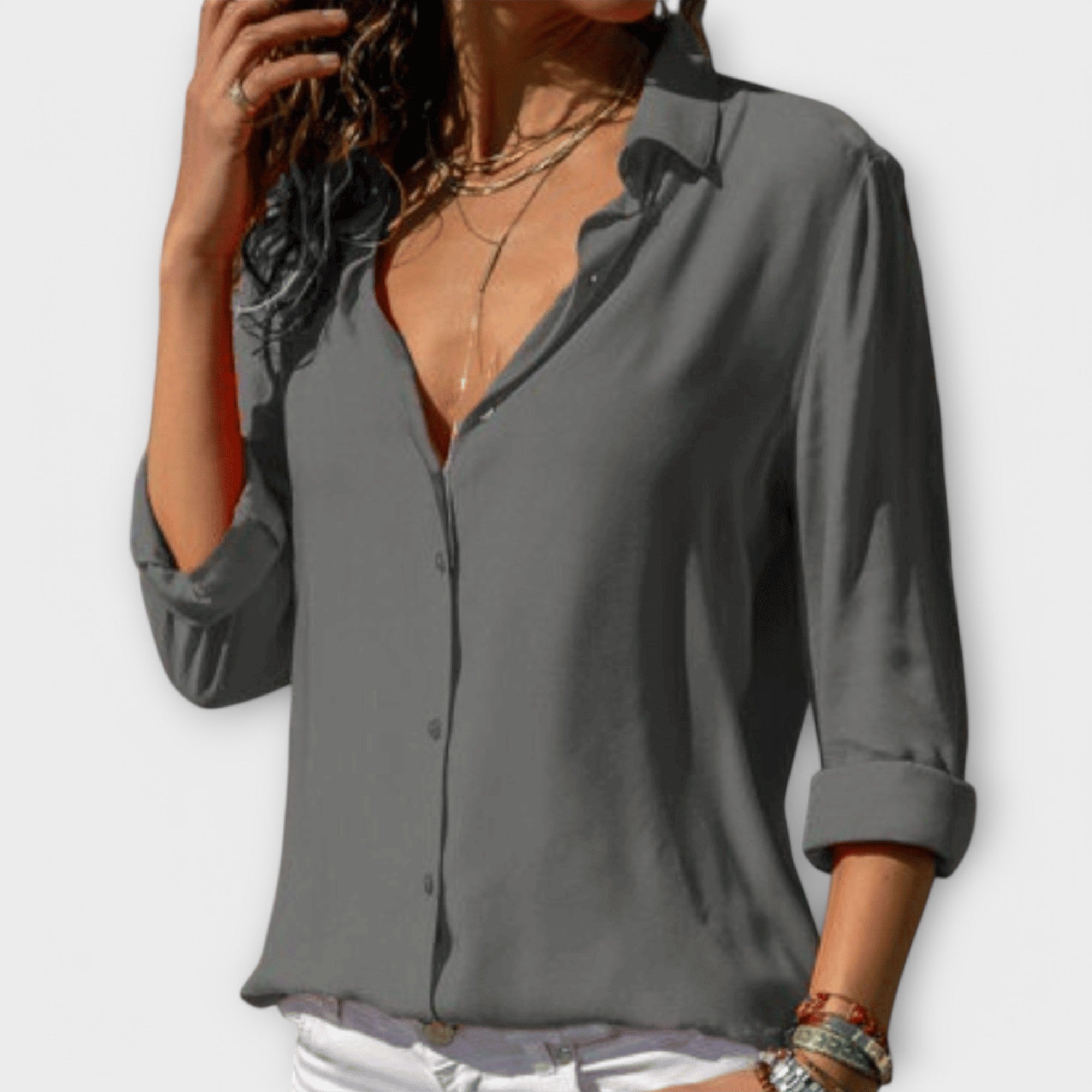 Women's Refined Button-Up Blouse in grey, Timeless Elegance