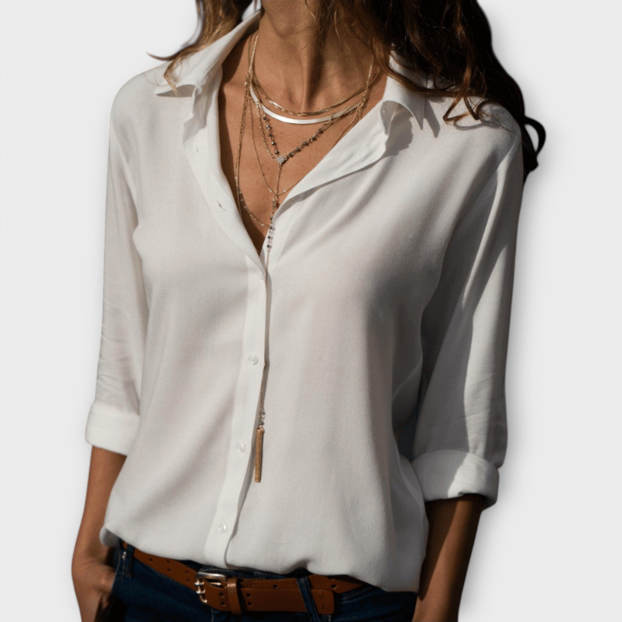 Women's Refined Button-Up Blouse in white, Timeless Elegance