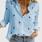Women's Relaxed Button-Up Blouse in blue 2, Effortless Elegance