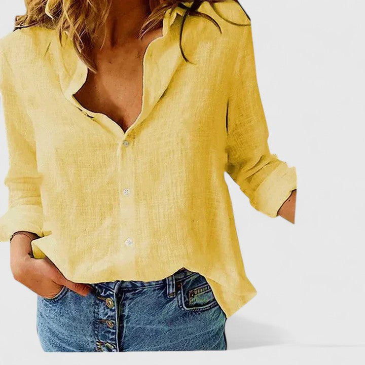 Women's Relaxed Button-Up Blouse in yellow, Effortless Elegance