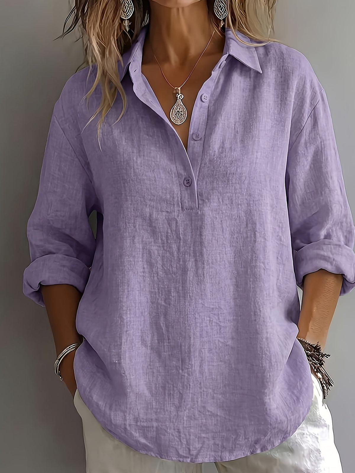 Women's Relaxed Collared Blouse - Effortless Elegance