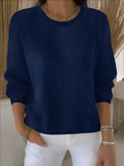 Women's Relaxed Everyday Sweater in dark blue, Soft Knit Round Neck