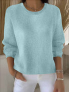Women's Relaxed Everyday Sweater in light green, Soft Knit Round Neck