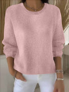 Women's Relaxed Everyday Sweater in pink, Soft Knit Round Neck