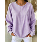 Women's Relaxed Striped Sweatshirt in purple, Crew Neck