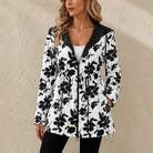 Women's Reversible Leopard Print Hooded Jacket in floral print, Two-Way Style