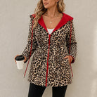 Women's Reversible Leopard Print Hooded Jacket in red, Two-Way Style