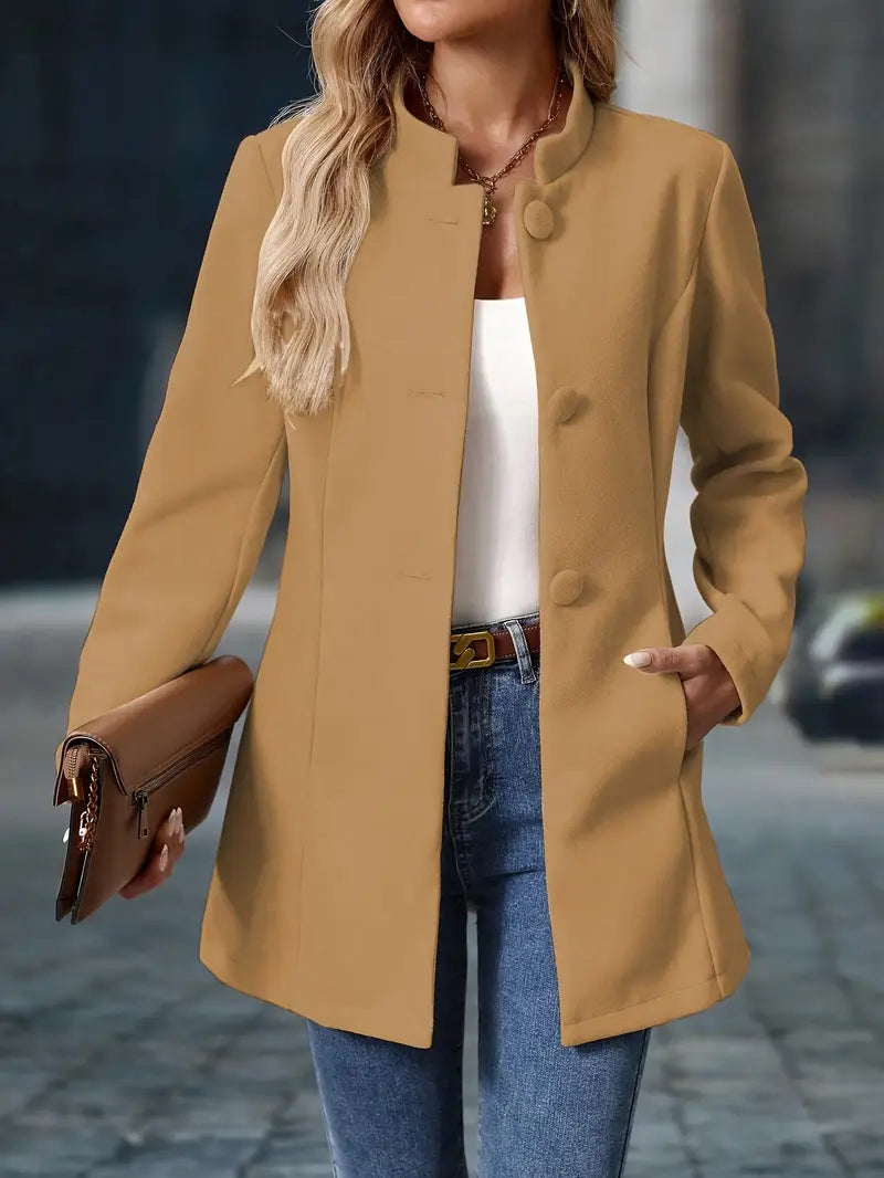 Women's Stand-Collar Button Coat - Elegant Tailored Layer