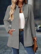 Women's Stand-Collar Button Coat in grey, Elegant Tailored Layer